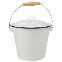 Falcon - Enamel Bucket With Lid White & Blue 5L