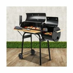 Fotya - 2-in-1 Offset BBQ Smoker Black