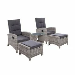 Exterieur Outdoor - Gardeon Outdoor Recliner Chair 5pc Grey