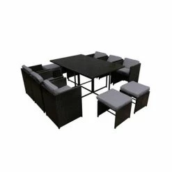 Exterieur Outdoor - Gardeon Outdoor Dining Set Black 11pc