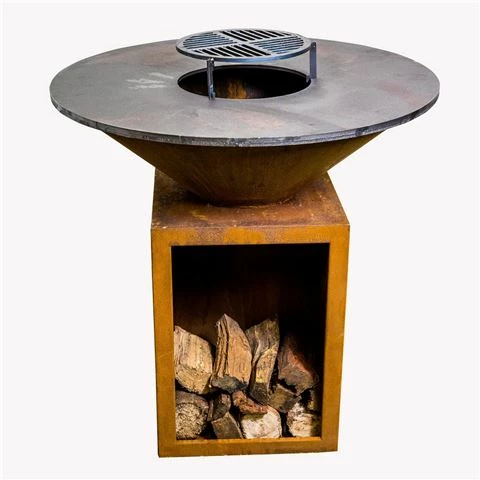 Flaming Coals - Round Rustic Firepit BBQ Wood Storage 100cm 1 Flaming Coals - Round Rustic Firepit BBQ Wood Storage 100cm