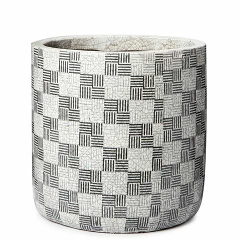 Coastal Home - Checker Ceramic Pot Black & White 19cm 1 Coastal Home - Checker Ceramic Pot Black & White 19cm