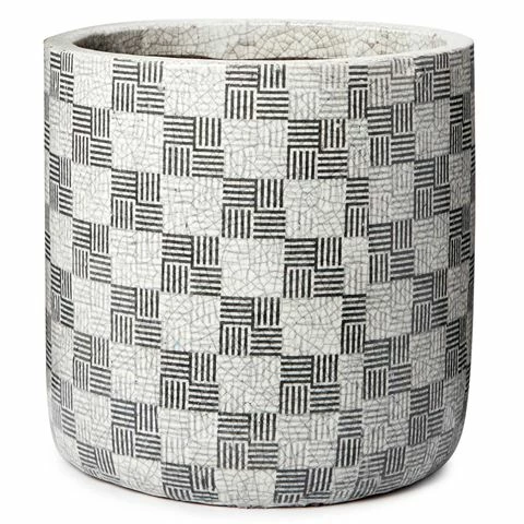 Coastal Home - Checker Ceramic Pot Black & White 24cm 1 Coastal Home - Checker Ceramic Pot Black & White 24cm